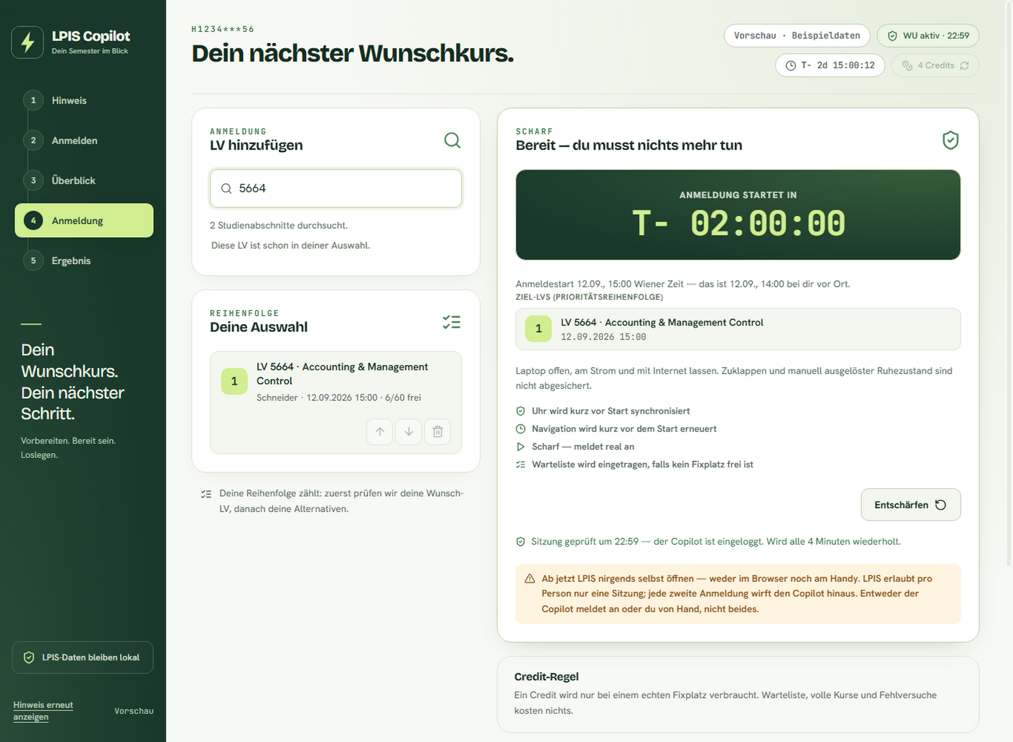 LPIS Bot mit Countdown und vorbereiteten Kursen